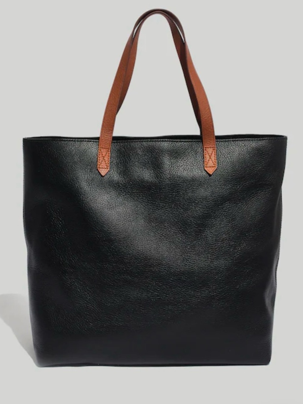 Madewell The Zip-Top Transport Tote Black Leather Brown Straps